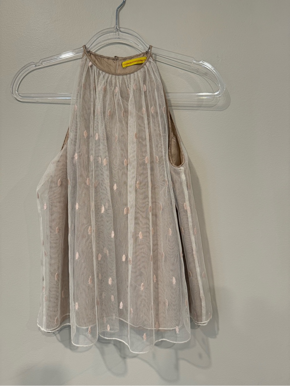 Catherine Malandrino Runway Yellow Label Sheer Tulle Swiss Dot Halter Top Blouse